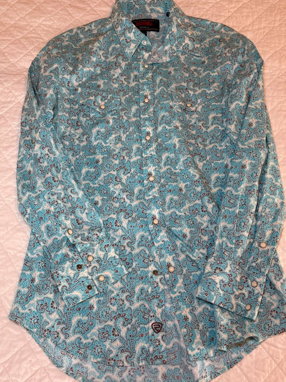 Rock & Roll Denim Men's Button Down Shirt Size Medium Modern Fit Snap Buttons